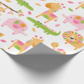 Cute Baby Girl Pink Oerwoud Animal Wrapping Paper Cadeaupapier (Hoek)