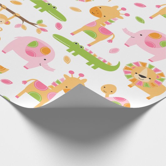 Cute Baby Girl Pink Oerwoud Animal Wrapping Paper Cadeaupapier (Hoek)