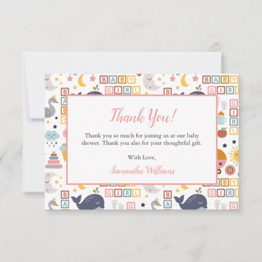 Cute Baby Girl Pink Pattern Baby shower Bedankkaart (Voorkant)