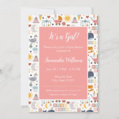 Cute Baby Girl Pink Pattern Baby shower Kaart (Voorkant)