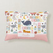 Cute Baby Girl Pink Pattern met naam Accent Kussen (Achterkant)