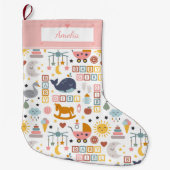 Cute Baby Girl Pink Pattern met naam Grote Kerstsok (Voorkant)