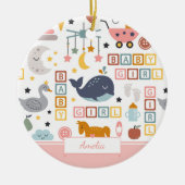 Cute Baby Girl Pink Pattern met naam Kerstmis Keramisch Ornament (Voorkant)