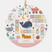 Cute Baby Girl Pink Pattern met naam Kerstmis Keramisch Ornament (Achterkant)
