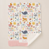 Cute Baby Girl Pink Pattern met naam Sherpa Deken (Voorkant)