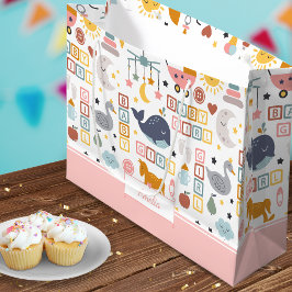 Cute Baby Girl Pink Pattern met Name Baby shower Groot Cadeauzakje