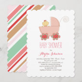 Cute Baby Girl Pink Pram Baby shower Invite Kaart (Voorkant / Achterkant)