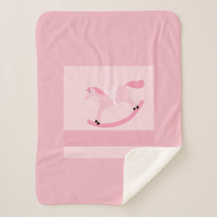 Cute Baby Girl Pink Rocking Horse Sherpa Deken