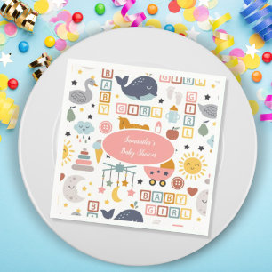 Cute Baby Girl Pink Speelgoed Pattern Baby shower Servet