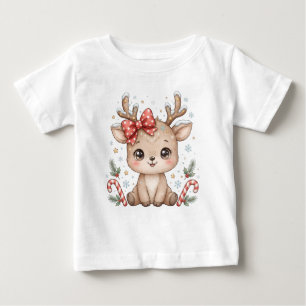 Cute Baby Girl Reindeer Kerst T-Shirt Rood Po