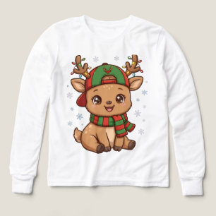 Cute Baby Girl Rendier Kerst T-Shirt Rood Stippe