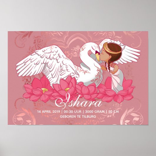 Cute Baby Girl Saraswati met haar White Swan Poster (Voorkant)