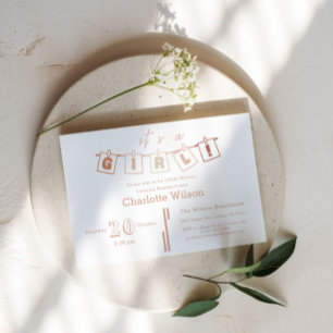 Cute Baby Girl Shower Bruine Gingham Notedry Kaart