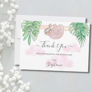Cute Baby Girl Sloth Baby shower Dank je Bedankkaart