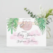 Cute Baby Girl Sloth Virtual Baby shower Invitatio Kaart (Staand voorkant)