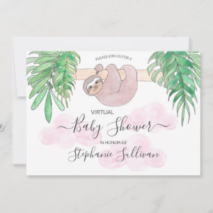 Cute Baby Girl Sloth Virtual Baby shower Invitatio Kaart