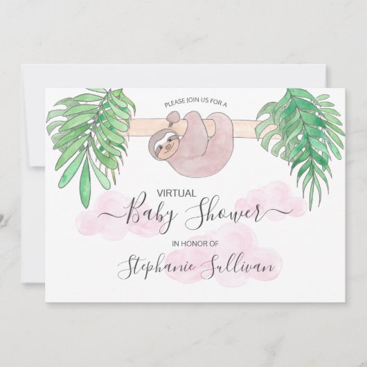 Cute Baby Girl Sloth Virtual Baby shower Kaart (Voorkant)