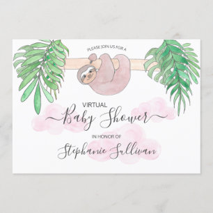 Cute Baby Girl Sloth Virtual Baby shower Kaart