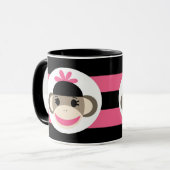 Cute Baby Girl Sock Monkey Black Pink Stripes Mok (Voorkant links)