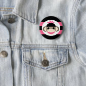 Cute Baby Girl Sock Monkey Black Pink Stripes Ronde Button 5,7 Cm (In situ)