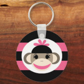 Cute Baby Girl Sock Monkey Black Pink Stripes Sleutelhanger (Voorkant)