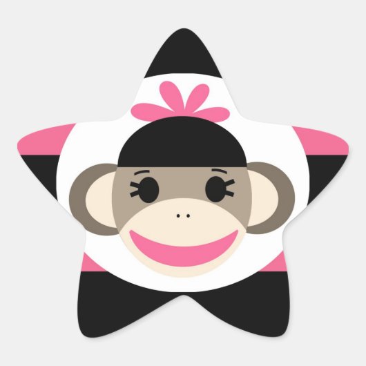 Cute Baby Girl Sock Monkey Black Pink Stripes Ster Sticker (Voorkant)
