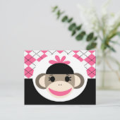 Cute Baby Girl Sock Monkey Pink Black Argyle Briefkaart (Staand voorkant)