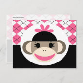 Cute Baby Girl Sock Monkey Pink Black Argyle Briefkaart (Voorkant / Achterkant)