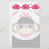 Cute Baby Girl Sock Monkey Pink Black Argyle Briefpapier (Voorkant / Achterkant)