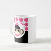 Cute Baby Girl Sock Monkey Pink Black Argyle Koffiemok (Voorkant links)