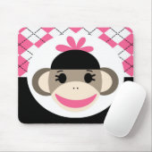 Cute Baby Girl Sock Monkey Pink Black Argyle Muismat (Met muis)