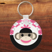 Cute Baby Girl Sock Monkey Pink Black Argyle Sleutelhanger (Voorkant)
