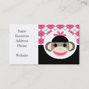 Cute Baby Girl Sock Monkey Pink Black Argyle Visitekaartje