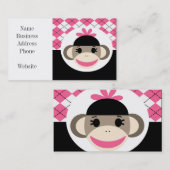 Cute Baby Girl Sock Monkey Pink Black Argyle Visitekaartje (Voorkant / Achterkant)