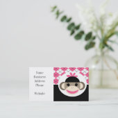 Cute Baby Girl Sock Monkey Pink Black Argyle Visitekaartje (Staand voorkant)