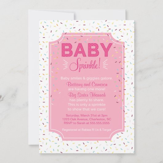 Cute Baby Girl Sprinkle Invitation Kaart (Voorkant)