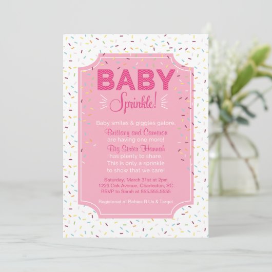 Cute Baby Girl Sprinkle Invitation Kaart (Staand voorkant)