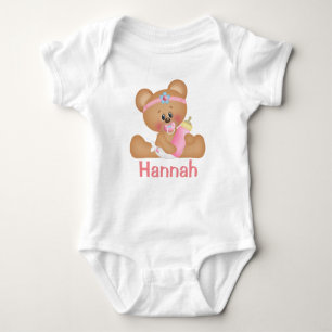 Cute Baby Girl Teddy Bear en Monogram Romper