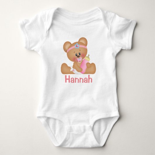Cute Baby Girl Teddy Bear en Monogram Romper (Voorkant)