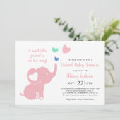 Cute Baby Girl Virtual Shower Elephant Pink Kaart (Staand voorkant)
