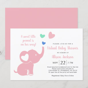 Cute Baby Girl Virtual Shower Elephant Pink Kaart