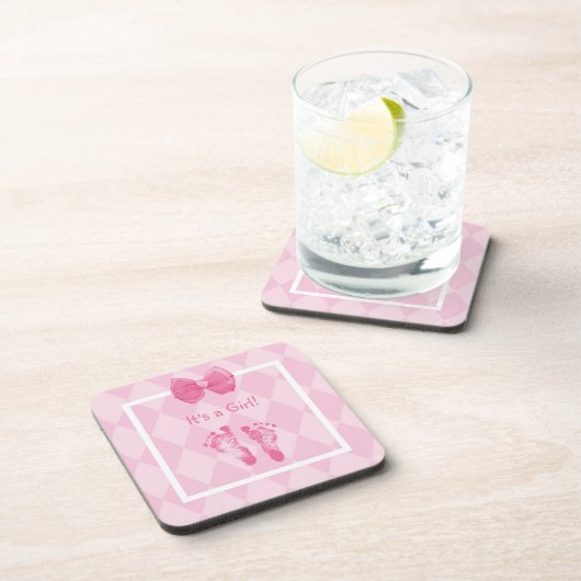 Cute Baby Girl Voetafdrukken Geboortedatum bekendm Bier Onderzetter (Rechterzijde)