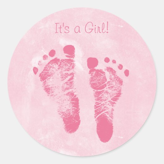 Cute Baby Girl Voetafdrukken Geboortedatum bekendm Ronde Sticker (Voorkant)