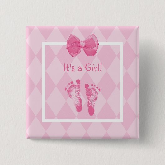 Cute Baby Girl Voetafdrukken Geboortedatum bekendm Vierkante Button 5,1 Cm (Voorkant)