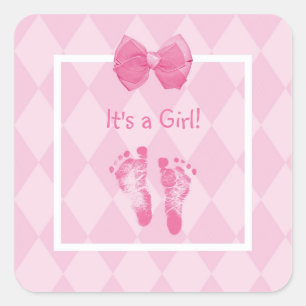 Cute Baby Girl Voetafdrukken Geboortedatum bekendm Vierkante Sticker