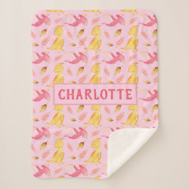 Cute Baby Girl Waterverf Dinosaurussen Gepersonali Sherpa Deken