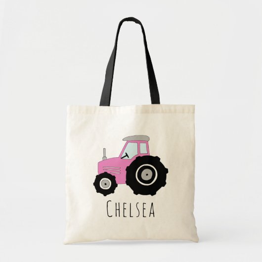 Cute Baby Girl's Roze Boerderij Tractor and Name Tote Bag (Voorkant)