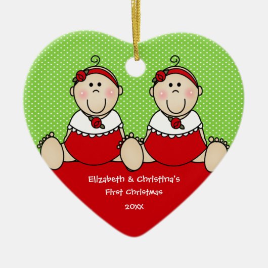 Cute Baby Girls Twin's Eerste Kerstversiering Keramisch Ornament (Voorkant)