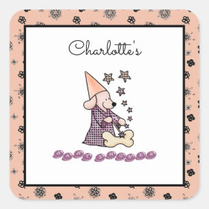 Cute Baby Girly Pink and Black Elegant Funny Dog Vierkante Sticker