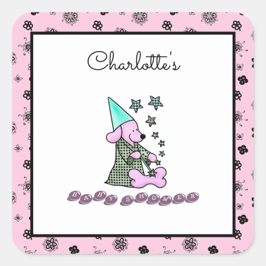 Cute Baby Girly Pink Elegant Funny Dog Vierkante Sticker (Voorkant)